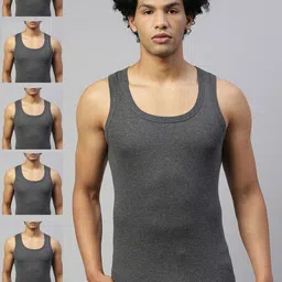 dixcy scott maximus Pack of 5 Regular Fit Solid Round Neck Sleeveless 100% Rib Cotton Men Vest-picture-16