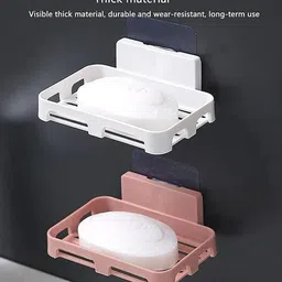 nax Bathroom Wall Shelf Organizer with 2 Soap Dishes & 2 Storage Racks Plastic Wall Shelf image 4