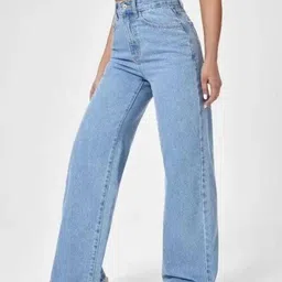 cat look Women Straight Fit Mid Rise Light Blue Jeans image 2