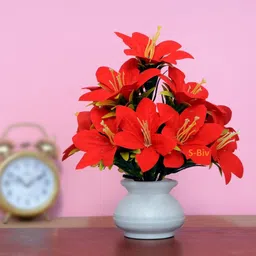 anuash Flowers with Pot table Decoration use for Gift to your loveone, Red Wild Flower Artificial Flower with Pot image 2