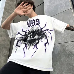 Men Printed Round Neck Pure Cotton Black, White T-Shirt-image-1