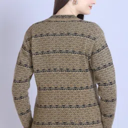 first sleep Women Self Design V Neck Reversible Gold Sweater image 2