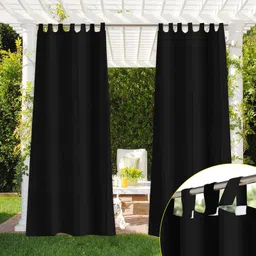 generic Duronet - Water Repellent Rain & Sun Blockage 95% Detachable Sticky Tab Top for Easy Hanging Privacy Curtains for All Weather Conditions Balcony Outdoor/Indoor Use (Black 4.5 X 8.5 Feet)(Pack of 2) image 1