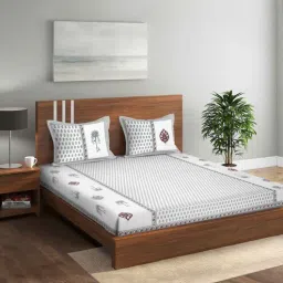 rajasthan decor White Floral 144 TC 100% Cotton King Bed Sheet with 2 Pillow Cover-picture-34