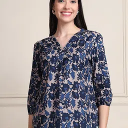 moda rapido Casual Regular Sleeves Floral Print Women Blue Top-picture-11