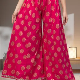 fambee Women Flared Pink Viscose Rayon Trousers-picture-12