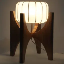 sapphire White Fabric Shade Table Lamp With Brown Base image 3