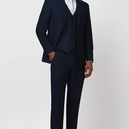 peter england Men Men Navy Textured Slim Fit Formal Three Piece Suit Textured Suit image 3