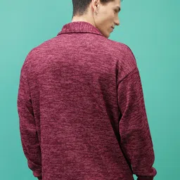 highlander Men Solid Collared Neck Maroon Sweater image 2
