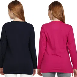 chozi Pack of 2 Women Graphic Print Round Neck Cotton Blend Multicolor T-Shirt image 2