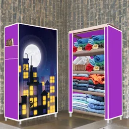 opal 4 Shelf Town Building Yellow Printed PVC Collapsible Wardrobe-picture-17