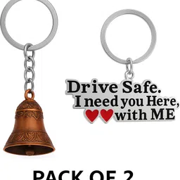 tasmai Pack of 2 Keychains Bell Keychain (Random Color) + Drive Safe Metal Keychain Key Chain image 3