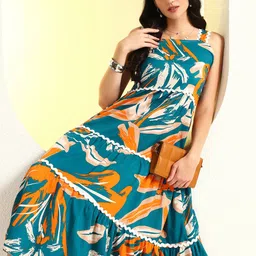 starword Women Fit and Flare Green Maxi/Full Length Dress image 5