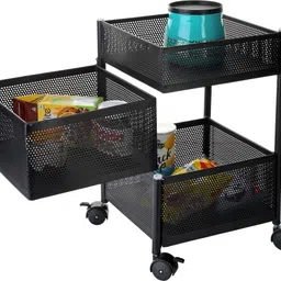 jovial 2 Layer with Top Layer Kitchen Rotating Trolley, Fruit & Vegetable Storage Rack Carbon Steel Kitchen Trolley-picture-13