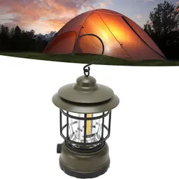 xydrozen Ambiance Decoration Vintage Tent Hiking Lantern Green Metal, Plastic Hanging Lantern image 1