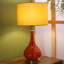 Beige Fabric Shade Table Lamp With Orange Base By Sapphire-picture-10