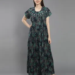 NIGHTSPREE Green Printed Pure Cotton Maxi Nightdress-picture-15