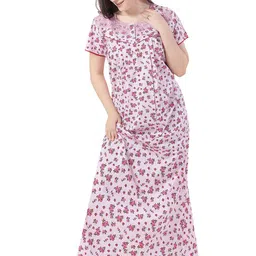 Soulemo Floral Printed Pure Cotton Maxi Nightdress-image-5