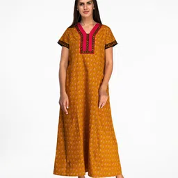 evolove Mustard Printed Maxi Nightdress-picture-18