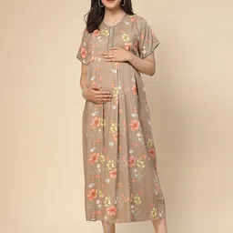 Sweet Dreams Rust Floral Printed Maternity Nightdress-picture-27