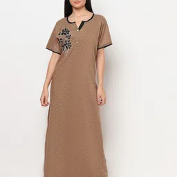 TRUNDZ Khaki Embroidered Maxi Nightdress-picture-15