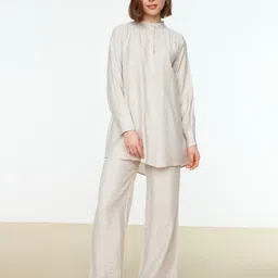 Trendyol Women Cream Acrylic Night suit-picture-4