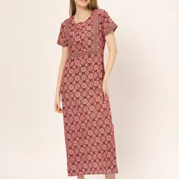 ETC Printed Pure Cotton Maxi Nightdress-image-56