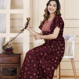 MAYA PRINT Printed Pure Cotton Maxi Nightdress-picture-2