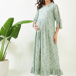 The Kaftan Company Graphic Printed Maternity Pure Cotton A-Line Nightdress-picture-37