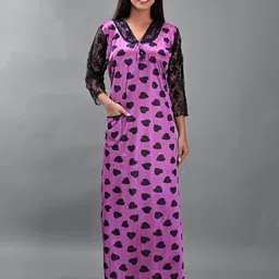 Apratim Women Purple Printed Maxi Nightdress-image-10