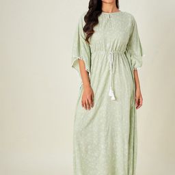 The Kaftan Company Green Printed Kaftan Maxi Nightdress-picture-22