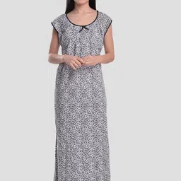 CIERGE Women Black Printed Maxi Nightdress-image-24