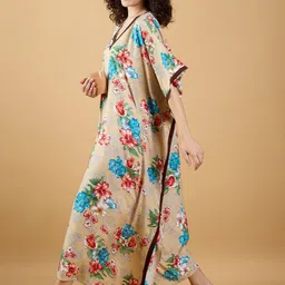 The Kaftan Company Floral Printed V-Neck Maxi Kaftan Nightdress image 4