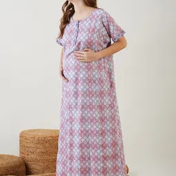 The Kaftan Company Textured Maternity Pure Cotton Maxi Nightdress image 4