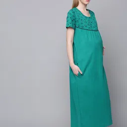 Kryptic Conversational Printed Pure Cotton Maternity Maxi Nightdress image 3