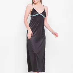 AV2 Green & Black Satin V Neck Maxi Wrap Nightdress image 4