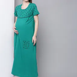 Kryptic Conversational Printed Pure Cotton Maternity Maxi Nightdress image 2