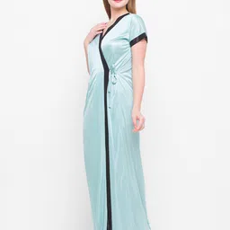 AV2 Green & Black Satin V Neck Maxi Wrap Nightdress image 5