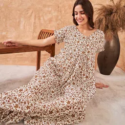 The Kaftan Company Floral Printed Maternity and Feeding Pure Cotton Maxi Nightdress image 3