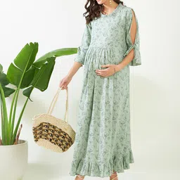 The Kaftan Company Graphic Printed Maternity Pure Cotton A-Line Nightdress image 4