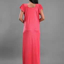 Apratim Peach-Coloured Satin Printed Maxi Nightdress image 3