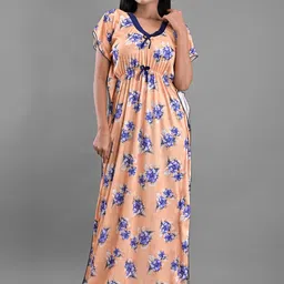 Apratim Peach-Coloured Printed Maxi Nightdress image 3