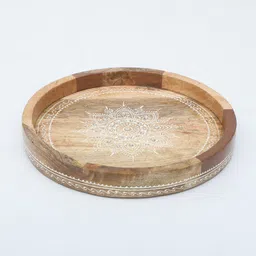 wooden home Mango Wood White Emboss Handpainted Rectangular Serving Tray in Natural Finish image 3