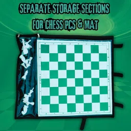 geokraft Roll- Up Vinyl Chess Board with Storage Bag & Extra Queens (18x18 Inches, Green) 3 cm Chess Board image 4