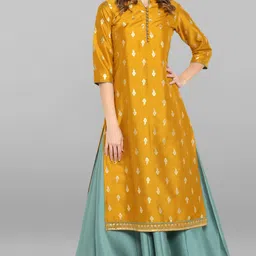 janasya Women Ethnic Dress Yellow, Light Green Maxi/Full Length Dress image 5