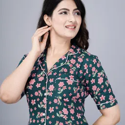 mintmarie Women Night Suit Set Blue Geometric Print image 4