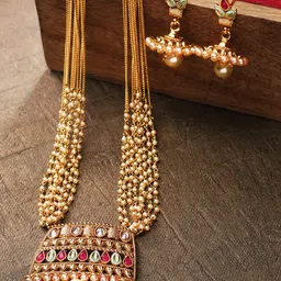 Priyaasi Green & Magenta Gold-Plated Stone-Studded Handcrafted Jewellery Set-picture-34