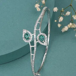 Fida Women Green & White Brass American Diamond Rhodium-Plated Bangle-Style Bracelet-picture-11