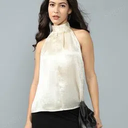 Shein Party Halter Neck Sleeveless Top with Back Buttons-picture-41