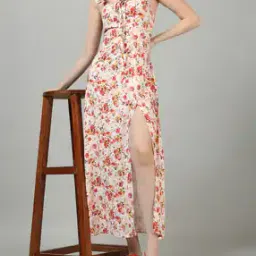 Shein Cute Spaghetti Strap Floral Print Split Thigh Dress-image-8